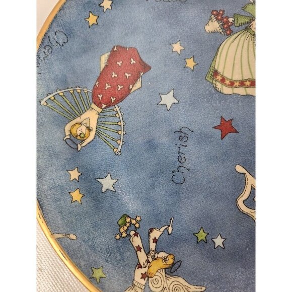 Vintage Unique Angel Peace Love Cherish Freedom Decorative Plate Round Gold Trim - Picture 3 of 7
